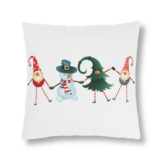 Dancing Elves, Christmas Tree, and Snowman - White Waterproof Pillows