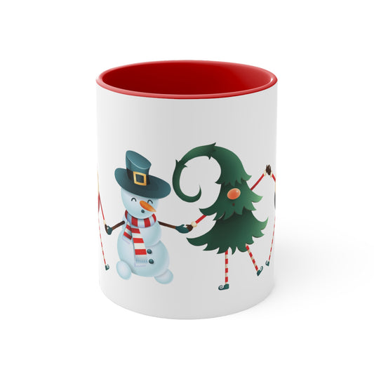 Dancing Elves, with Christmas Tree and Snowman Holiday Accent Coffee Mug, 11oz