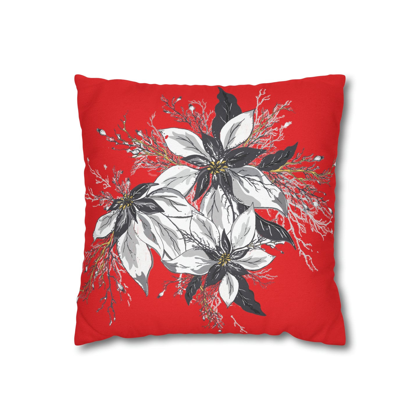 Red Spun Polyester Square Pillow Case