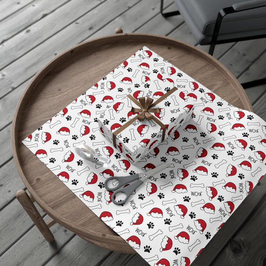 Santa Hat with dog bones and Woof Holiday Gift Wrap Papers