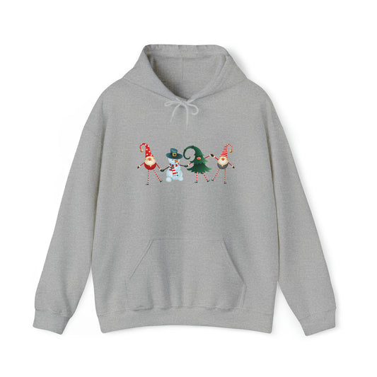 Dancing Elves, Christmas Tree, and Snowman Holiday Unisex Heavy Blend™ Hooded Sweatshirt