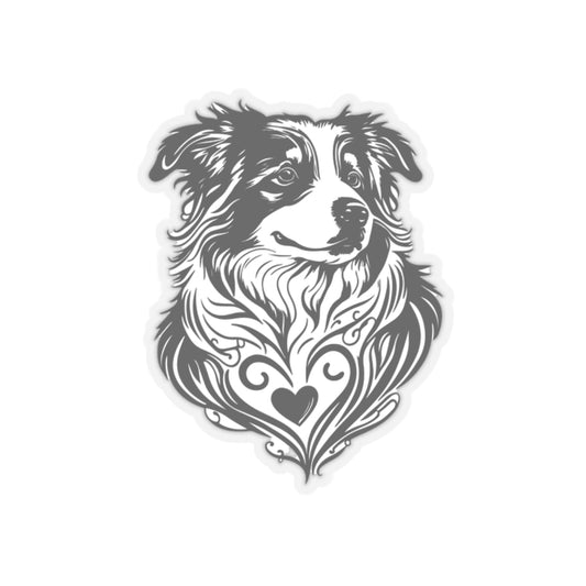 Black and White Australian Shepherd with Heart Kiss-Cut Stickers