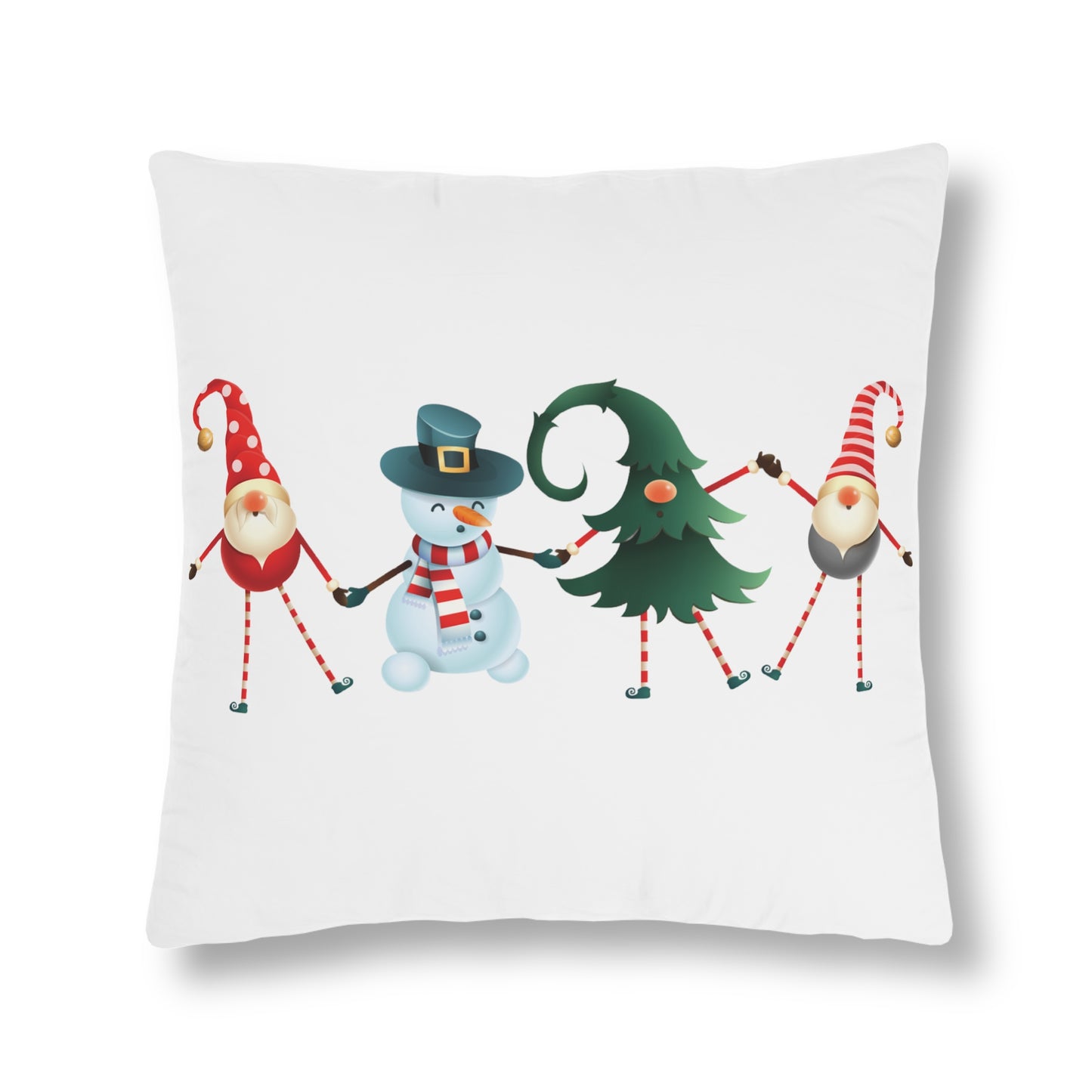 Dancing Elves, Christmas Tree, and Snowman - White Waterproof Pillows