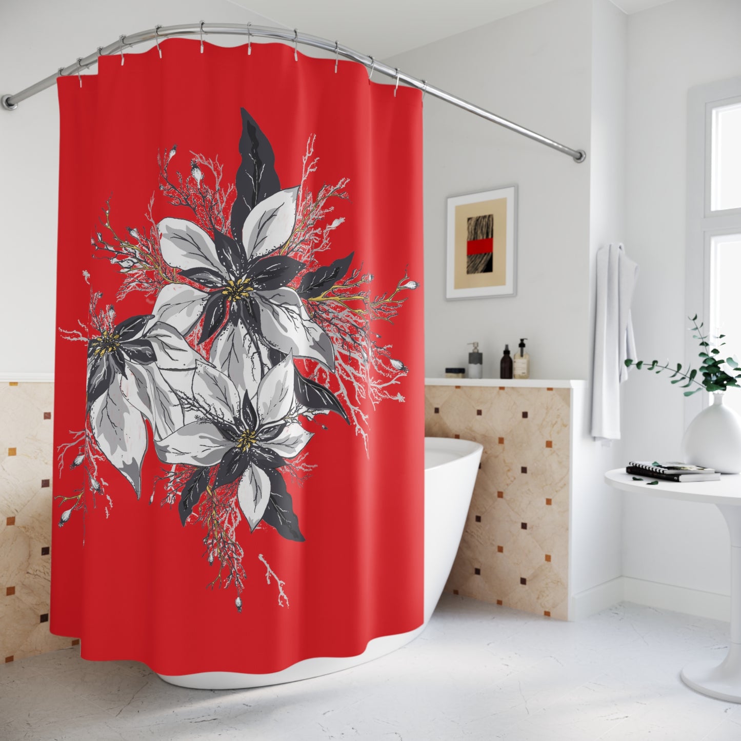 Red Polyester Shower Curtain