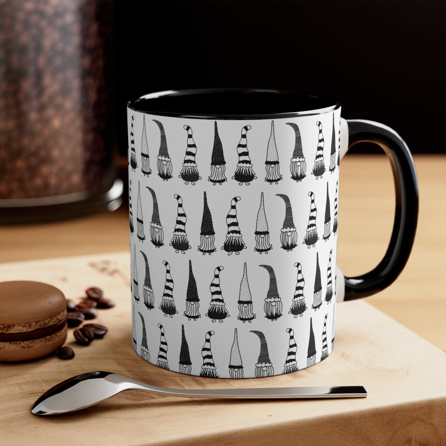 Black and White Gnome Accent Coffee Mug, 11oz