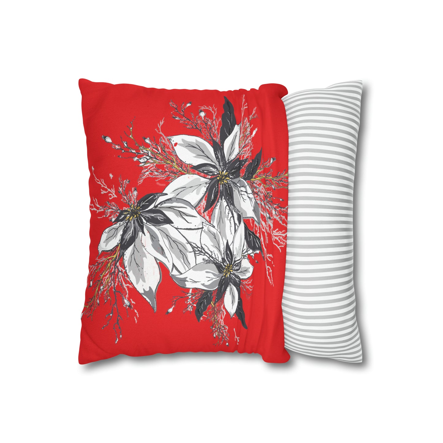 Red Spun Polyester Square Pillow Case