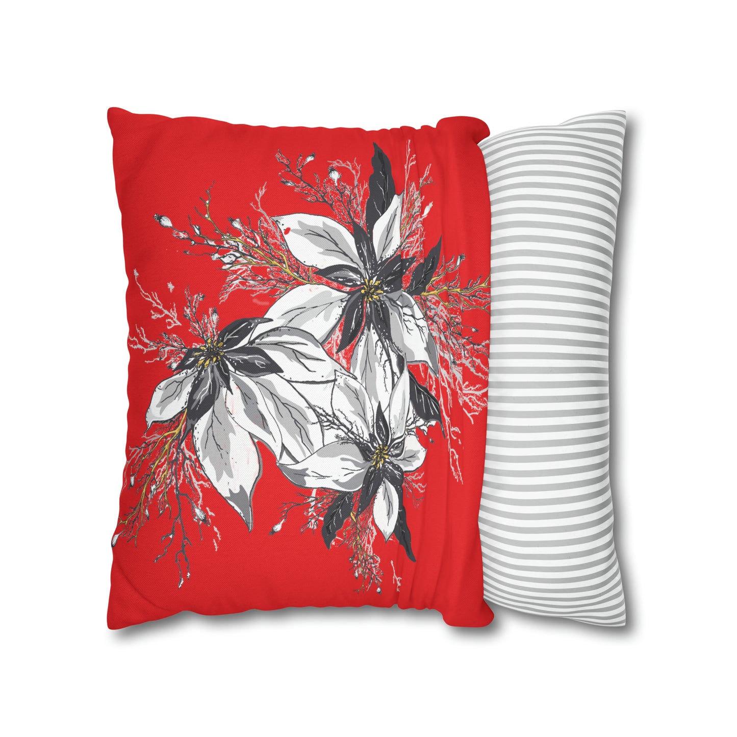 Red Spun Polyester Square Pillow Case