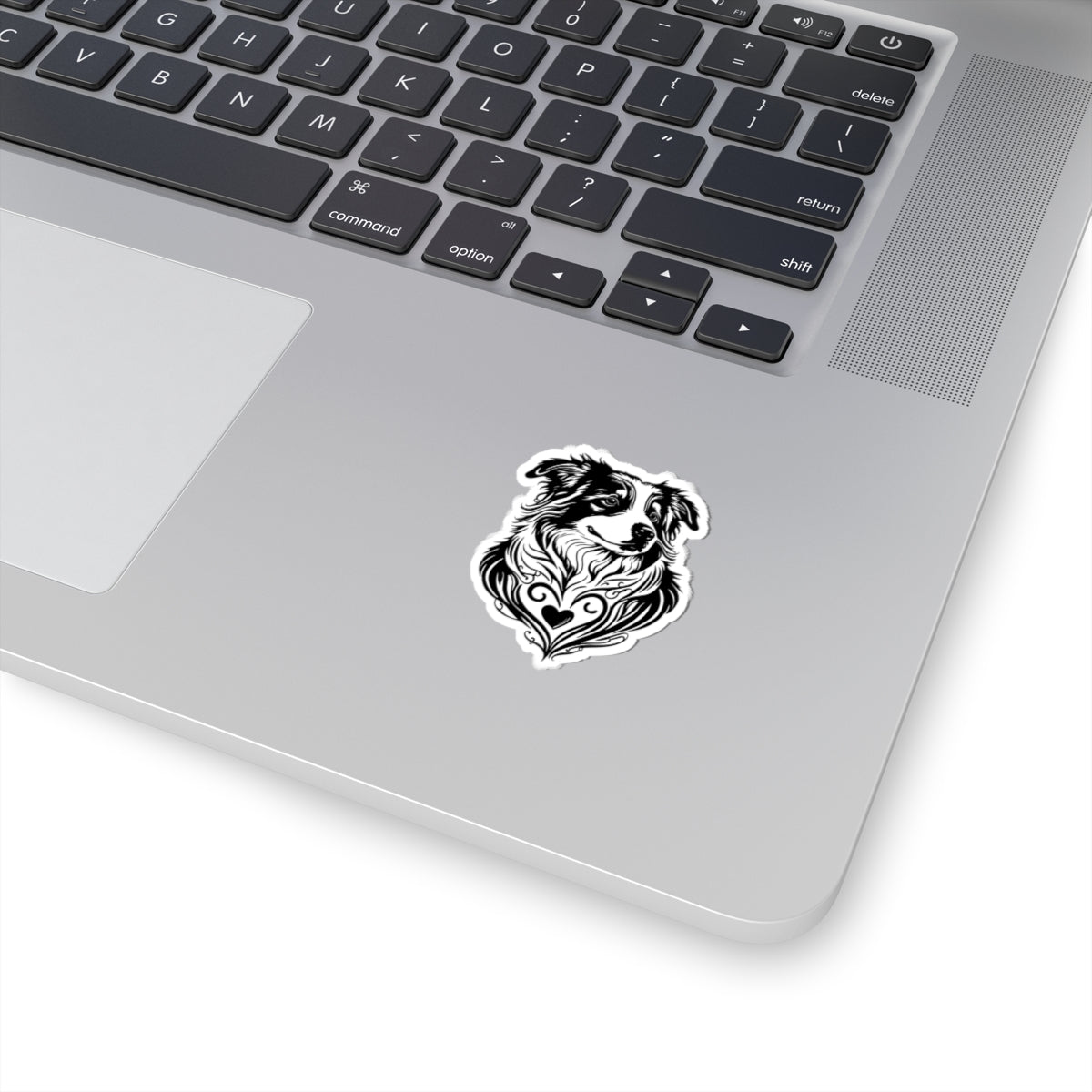 Black and White Australian Shepherd with Heart Kiss-Cut Stickers