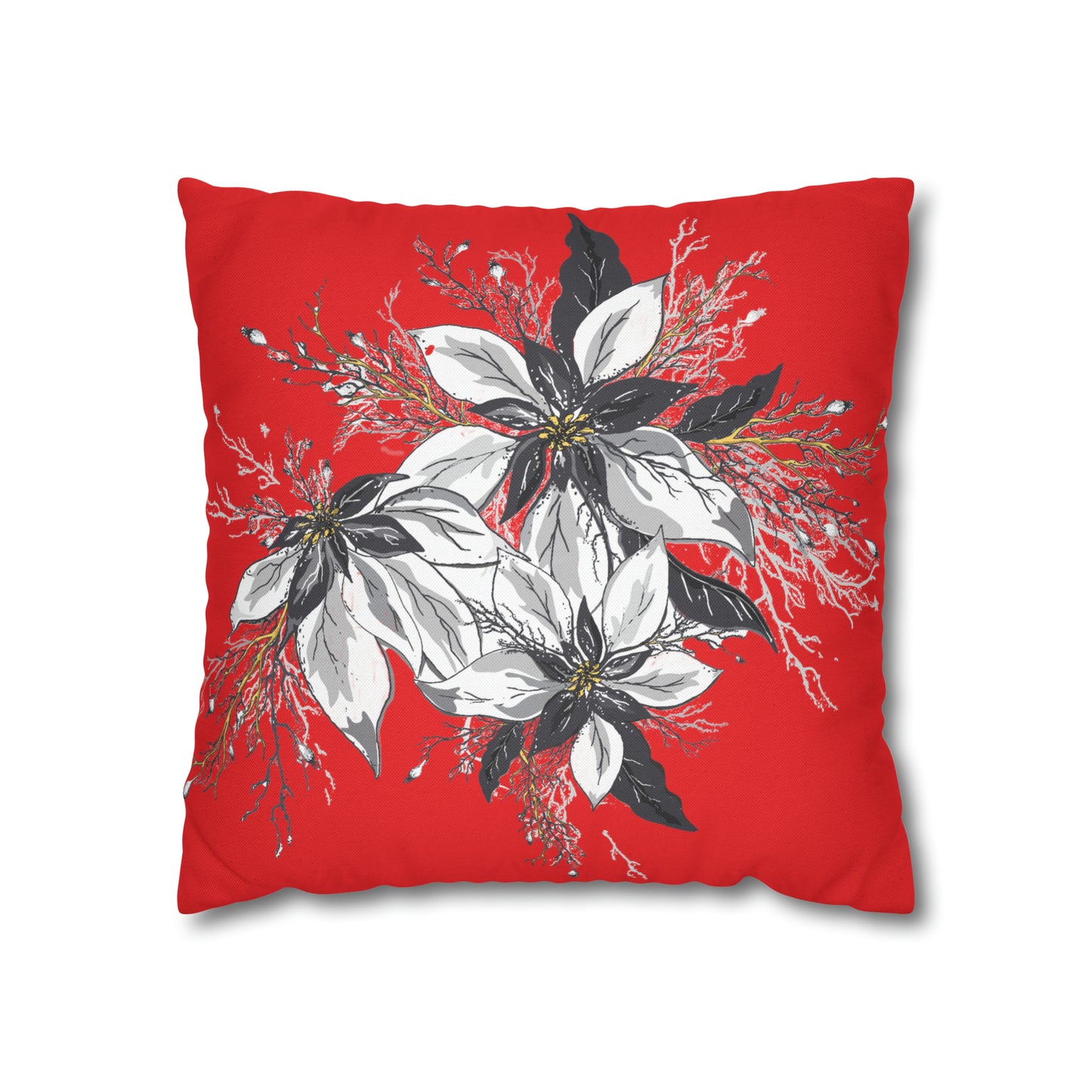 Red Spun Polyester Square Pillow Case