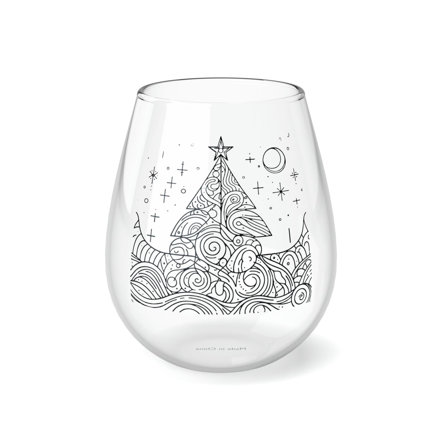 Stemless Wine Glass, 11.75oz - Christmas Tree