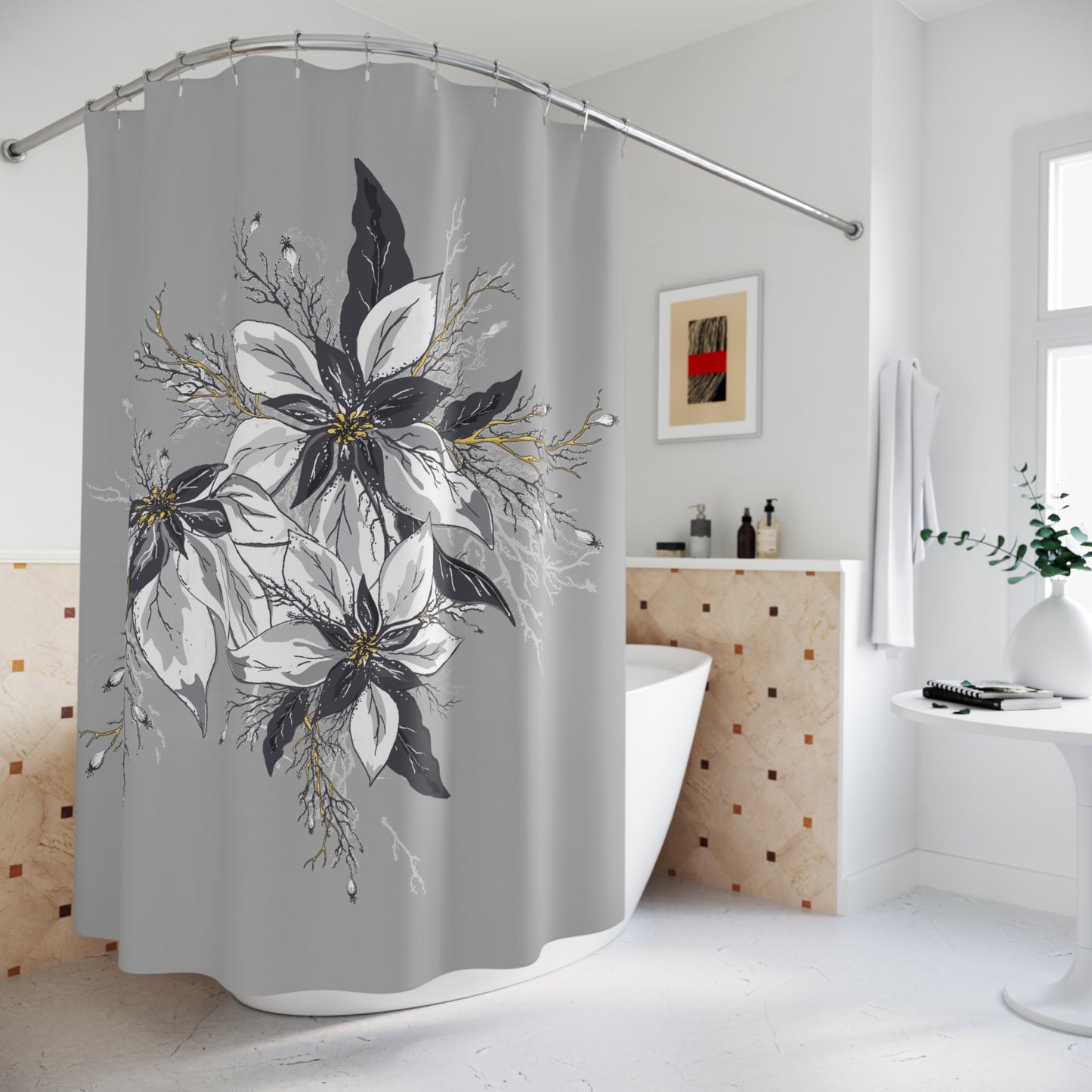 Light Grey Polyester Shower Curtain