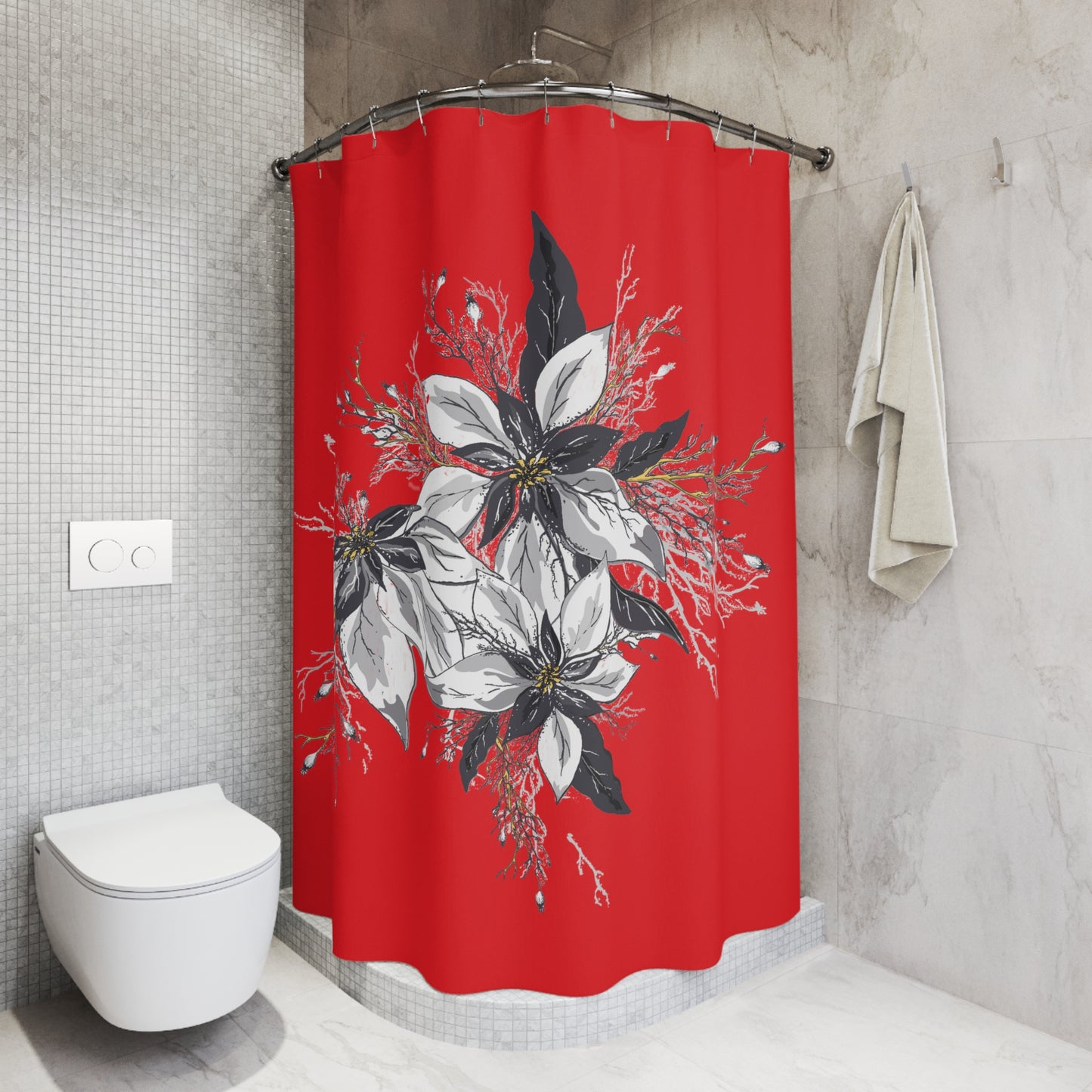 Red Polyester Shower Curtain