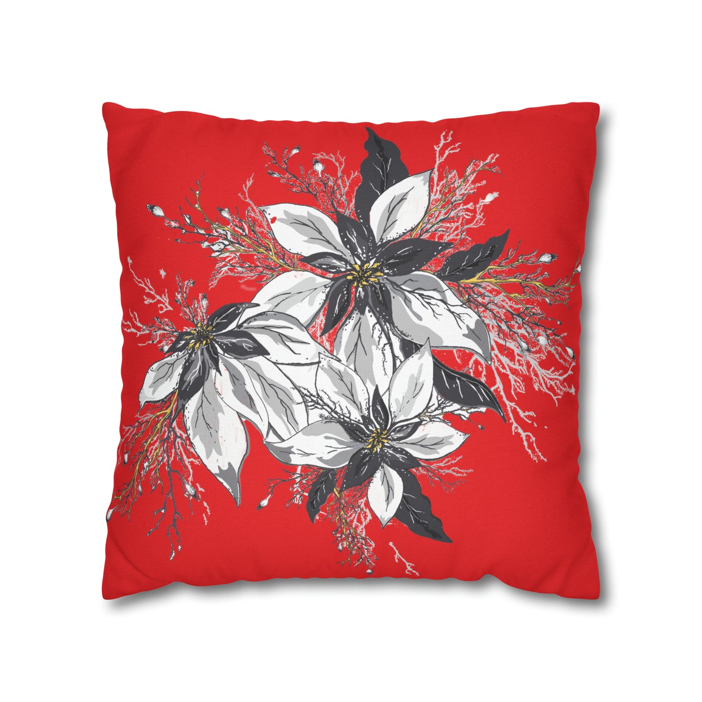 Red Spun Polyester Square Pillow Case