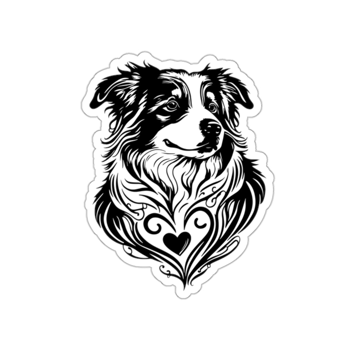 Black and White Australian Shepherd with Heart Kiss-Cut Stickers