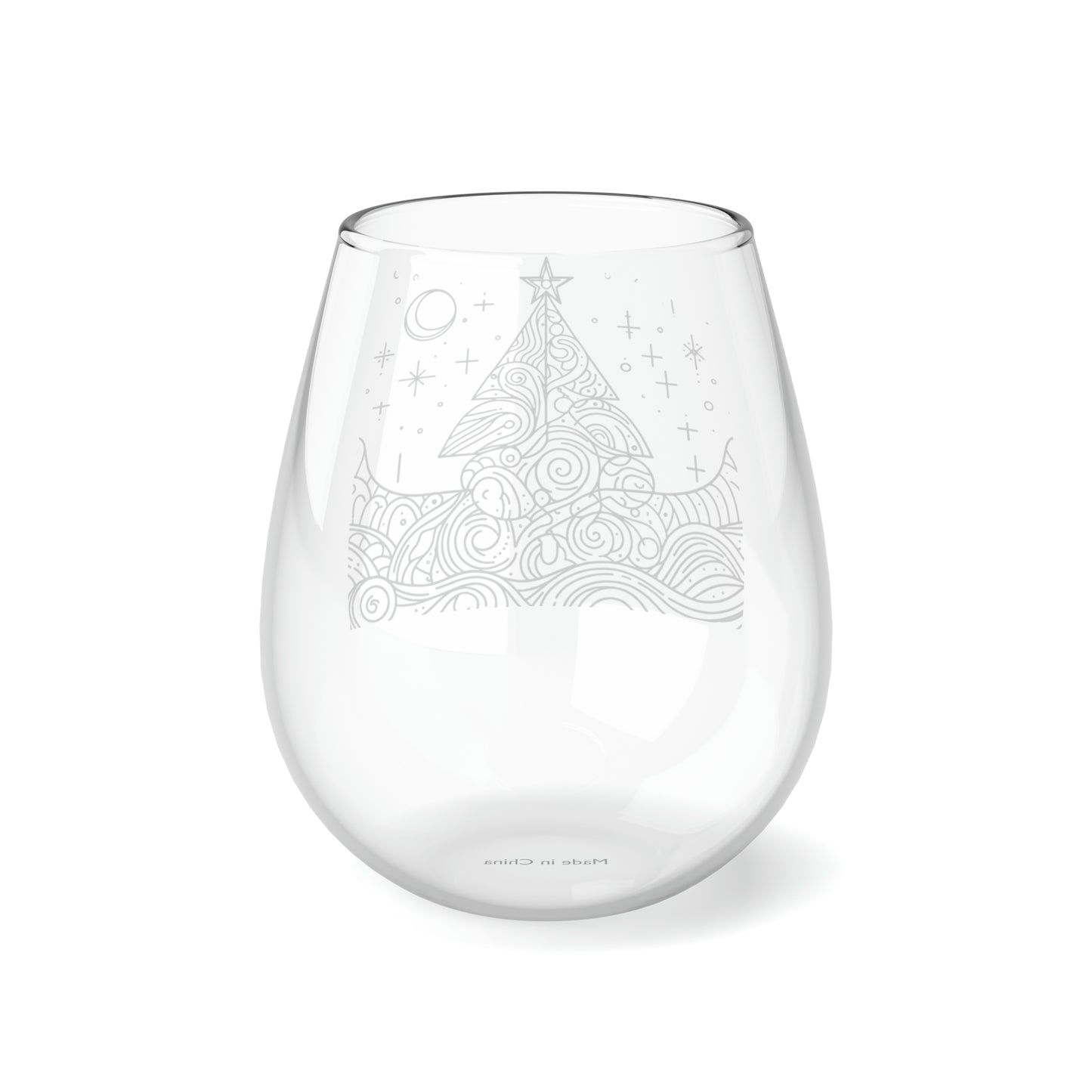 Stemless Wine Glass, 11.75oz - Christmas Tree